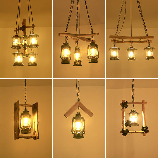 Adjustable Industrial Lantern Ceiling Light - 3/4 Lights, Clear Glass, Black Finish