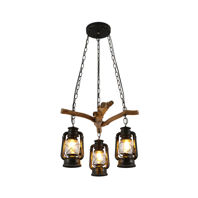 Adjustable Industrial Lantern Ceiling Light - 3/4 Lights, Clear Glass, Black Finish