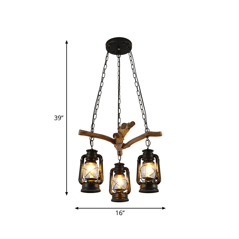 Adjustable Industrial Lantern Ceiling Light - 3/4 Lights, Clear Glass, Black Finish