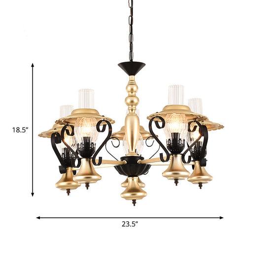 Adjustable Vintage Gold Chandelier With Metal And Glass Pendant Lamp - 3/5-Light Lantern Lighting