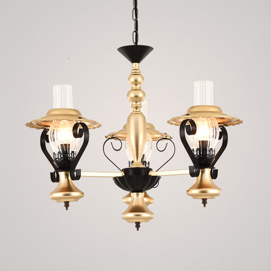 Adjustable Vintage Pendant Chandelier - Glass & Metal Lantern Light in Gold