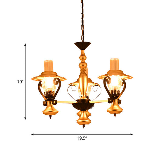 Adjustable Vintage Gold Chandelier With Metal And Glass Pendant Lamp - 3/5-Light Lantern Lighting