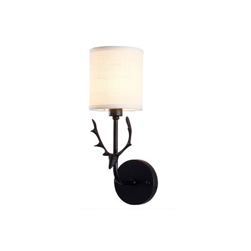 Rustic Metal Wall Lamp With Cylinder Shade Black Deer 1 Light For Balcony