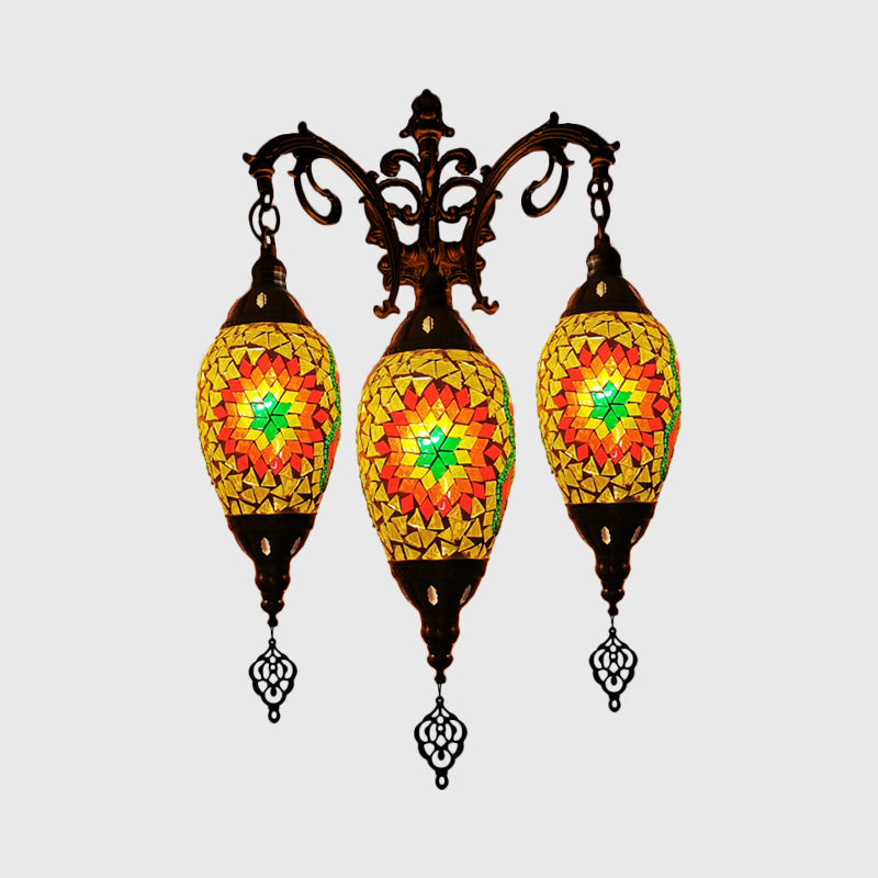 Oval Wall Mounted Lamp: Traditional Stained Art Glass Sconce Light - 3 Heads In White/Red/Light Blue