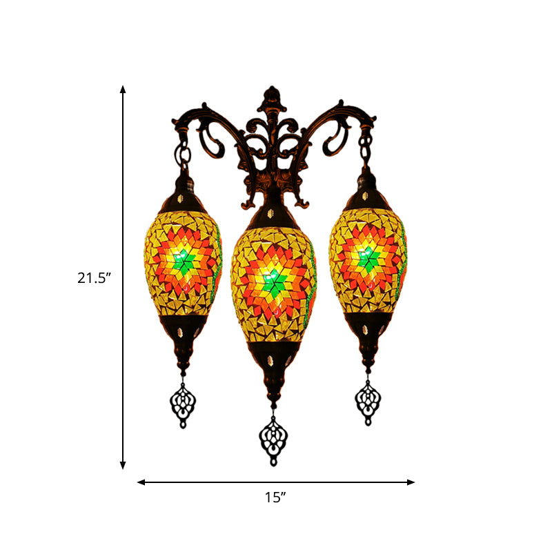 Oval Wall Mounted Lamp: Traditional Stained Art Glass Sconce Light - 3 Heads In White/Red/Light Blue