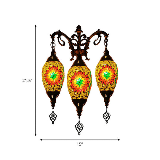 Oval Wall Mounted Lamp: Traditional Stained Art Glass Sconce Light - 3 Heads In White/Red/Light Blue