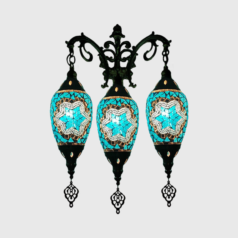 Oval Wall Mounted Lamp: Traditional Stained Art Glass Sconce Light - 3 Heads In White/Red/Light Blue