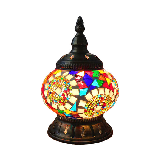 Traditional Red/Orange/Light Blue Stained Glass Nightstand Lamp For Bedroom