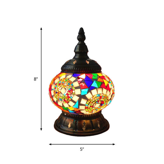 Traditional Red/Orange/Light Blue Stained Glass Nightstand Lamp For Bedroom