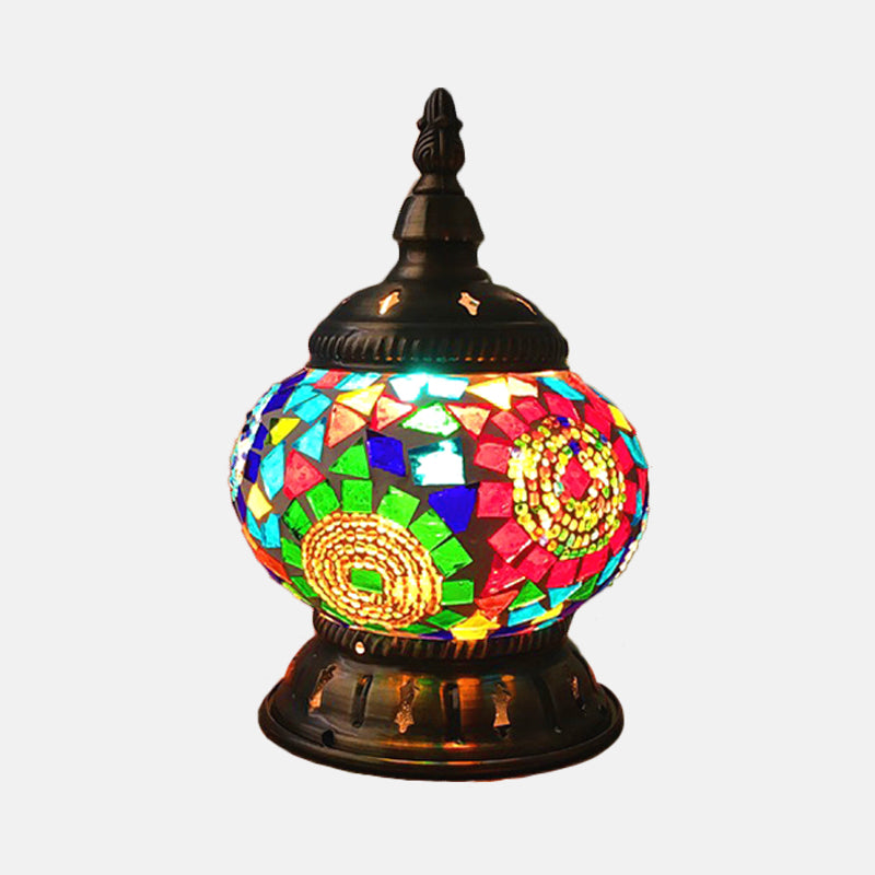 Traditional Red/Orange/Light Blue Stained Glass Nightstand Lamp For Bedroom