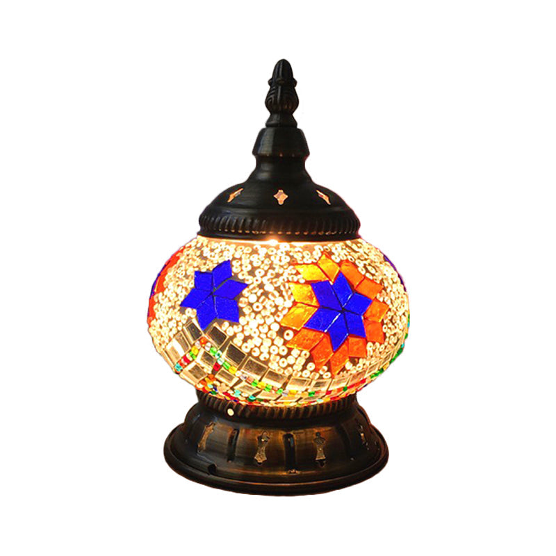 Traditional Red/Orange/Light Blue Stained Glass Nightstand Lamp For Bedroom