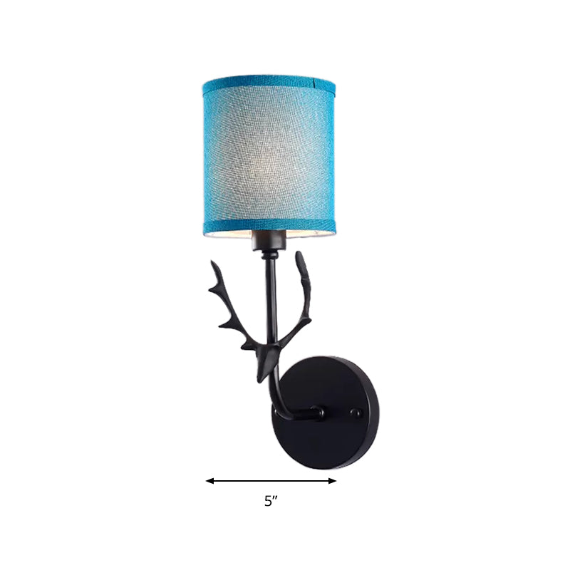 Rustic Metal Wall Lamp With Cylinder Shade Black Deer 1 Light For Balcony