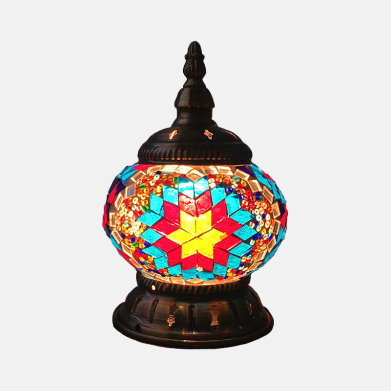 Traditional Red/Orange/Light Blue Stained Glass Nightstand Lamp For Bedroom