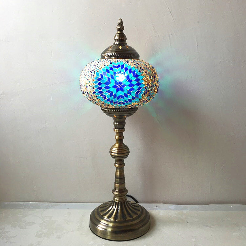 Antique Stained Glass Night Table Light With Elliptical Design Perfect For Bedroom Desk