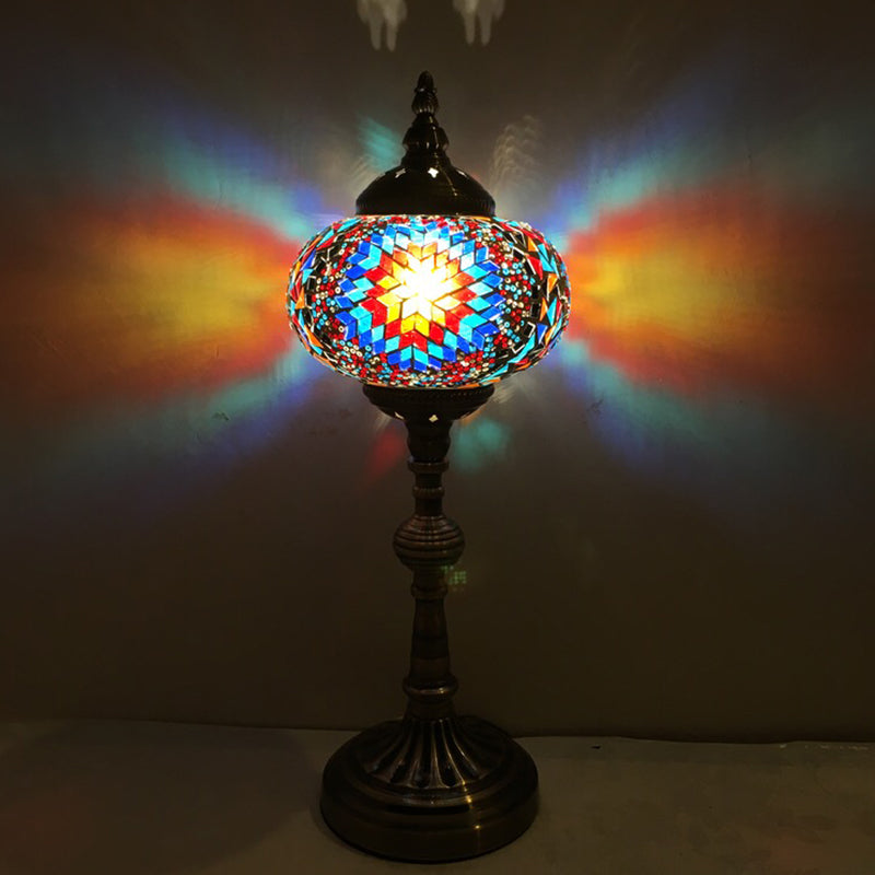 Antique Stained Glass Night Table Light With Elliptical Design Perfect For Bedroom Desk