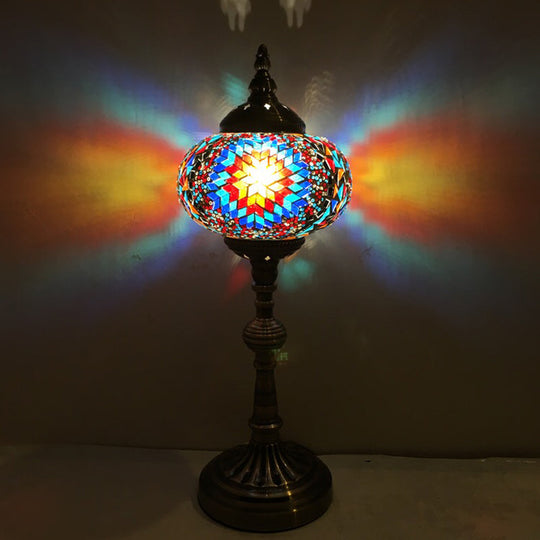 Antique Stained Glass Night Table Light With Elliptical Design Perfect For Bedroom Desk