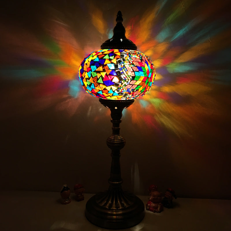 Antique Stained Glass Night Table Light With Elliptical Design Perfect For Bedroom Desk