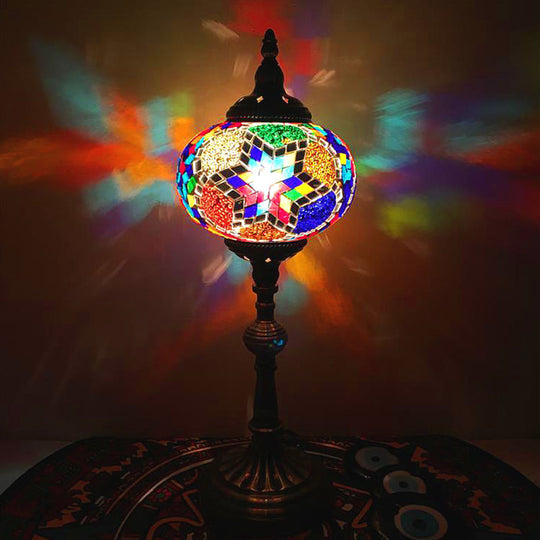 Antique Stained Glass Night Table Light With Elliptical Design Perfect For Bedroom Desk