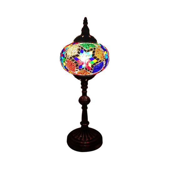 Antique Stained Glass Night Table Light With Elliptical Design Perfect For Bedroom Desk