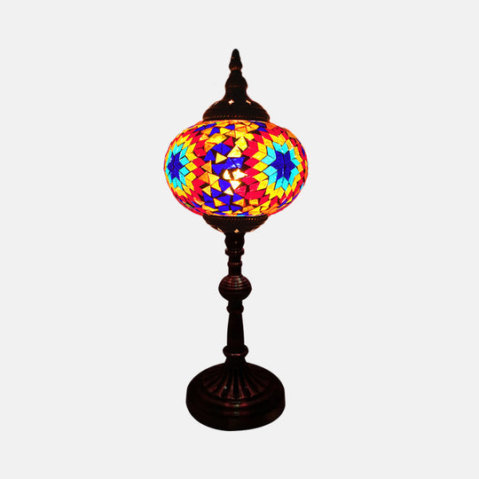 Antique Stained Glass Night Table Light With Elliptical Design Perfect For Bedroom Desk