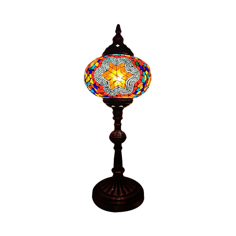 Antique Stained Glass Night Table Light With Elliptical Design Perfect For Bedroom Desk