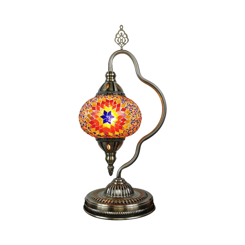 Art Deco Stained Glass Globe Table Lamp With Curvy Arm - White/Red/Yellow