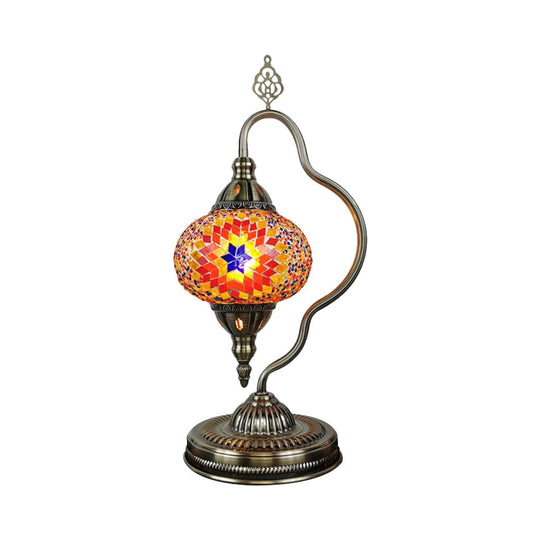 Art Deco Stained Glass Globe Table Lamp With Curvy Arm - White/Red/Yellow