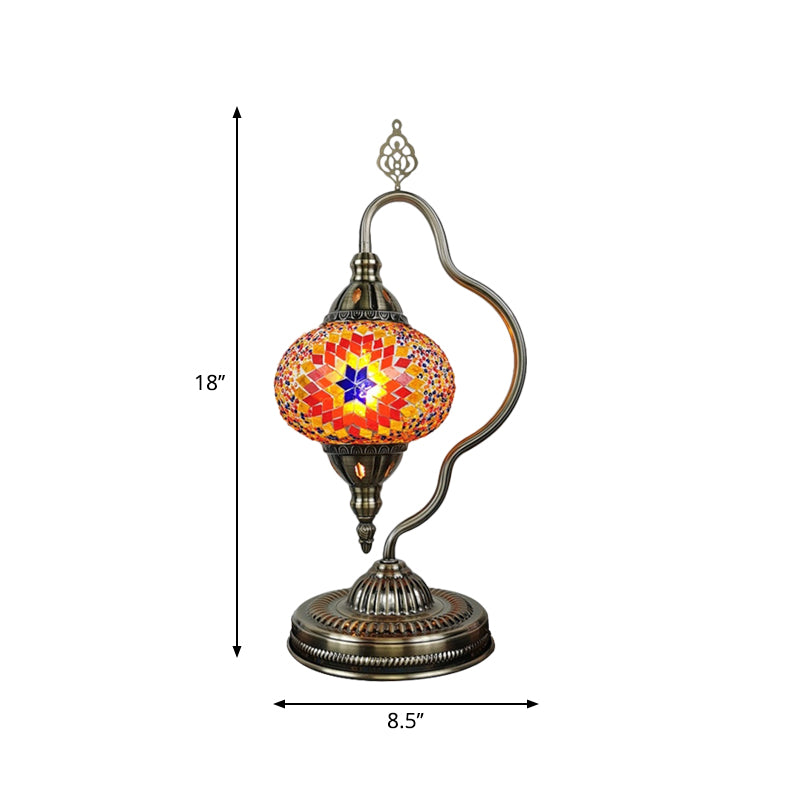 Art Deco Stained Glass Globe Table Lamp With Curvy Arm - White/Red/Yellow