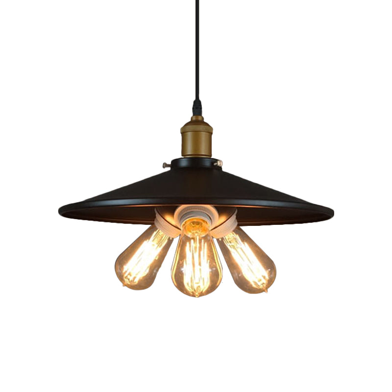 Antiqued Metal Flared Pendant Chandelier with 3 Bulbs for Dining Room Lighting - Black Finish