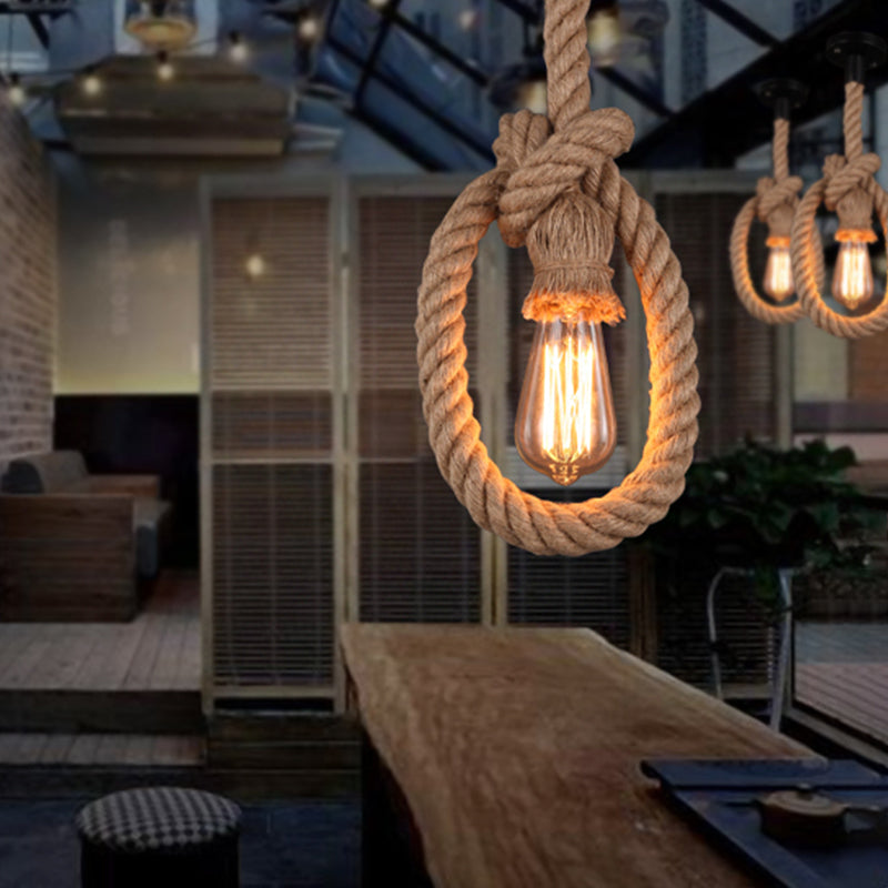 Adjustable Black Pendant Light with Rope and Exposed Bulb for Restaurants - Loft Style, 1-Light Fixture