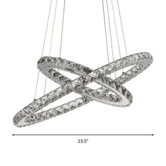 Crystal Interlaced Ring Chandelier - Led Ceiling Fixture For Glamorous Ambience