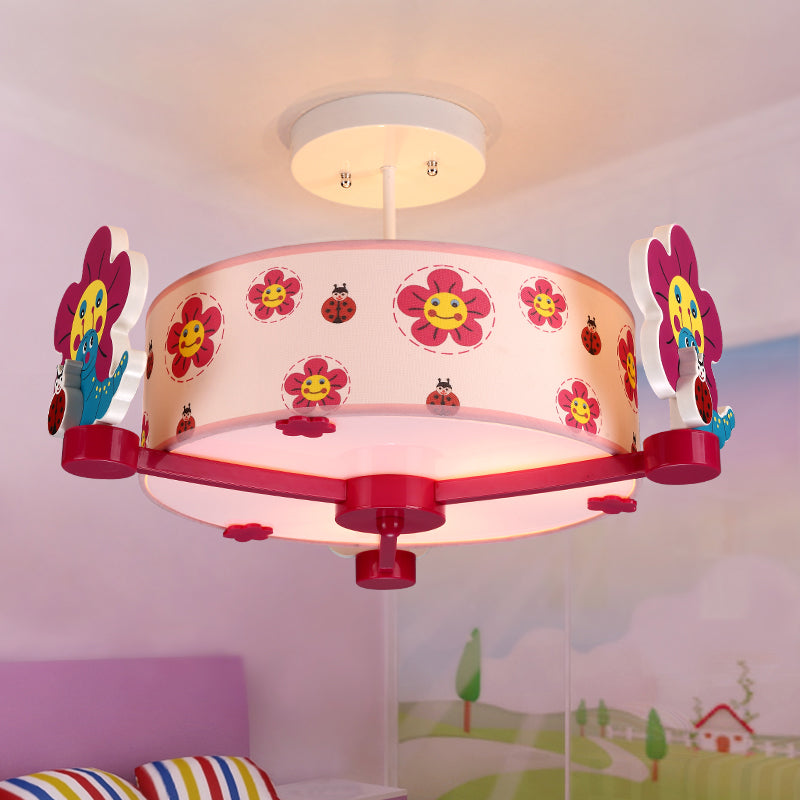 Charming 3-Light Pink Fabric Ceiling Light for Girls' Bedroom