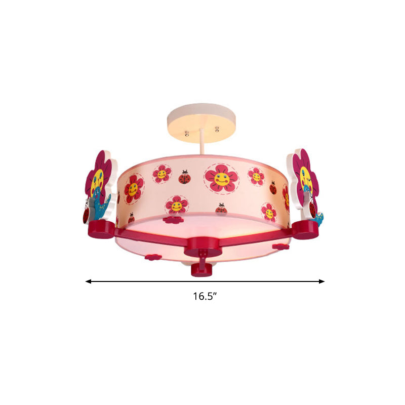 Charming 3-Light Pink Fabric Ceiling Light For Girls Bedroom