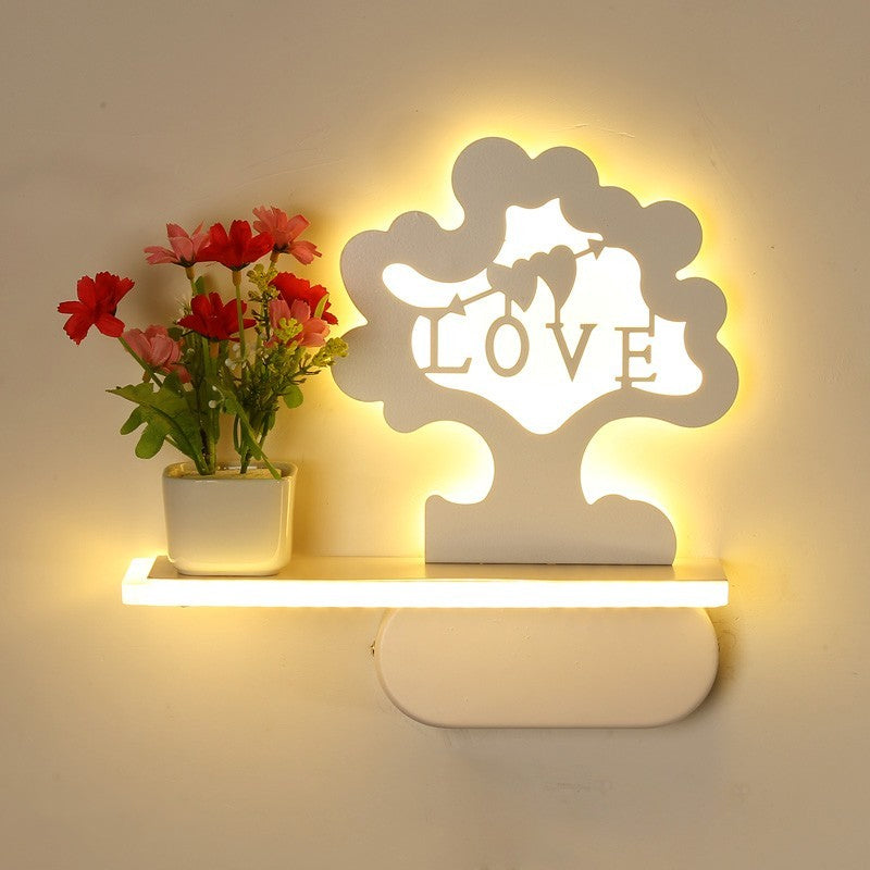 Modern Tree Wall Light With Acrylic Shelf - White Ideal For Kids Bedroom / Letter