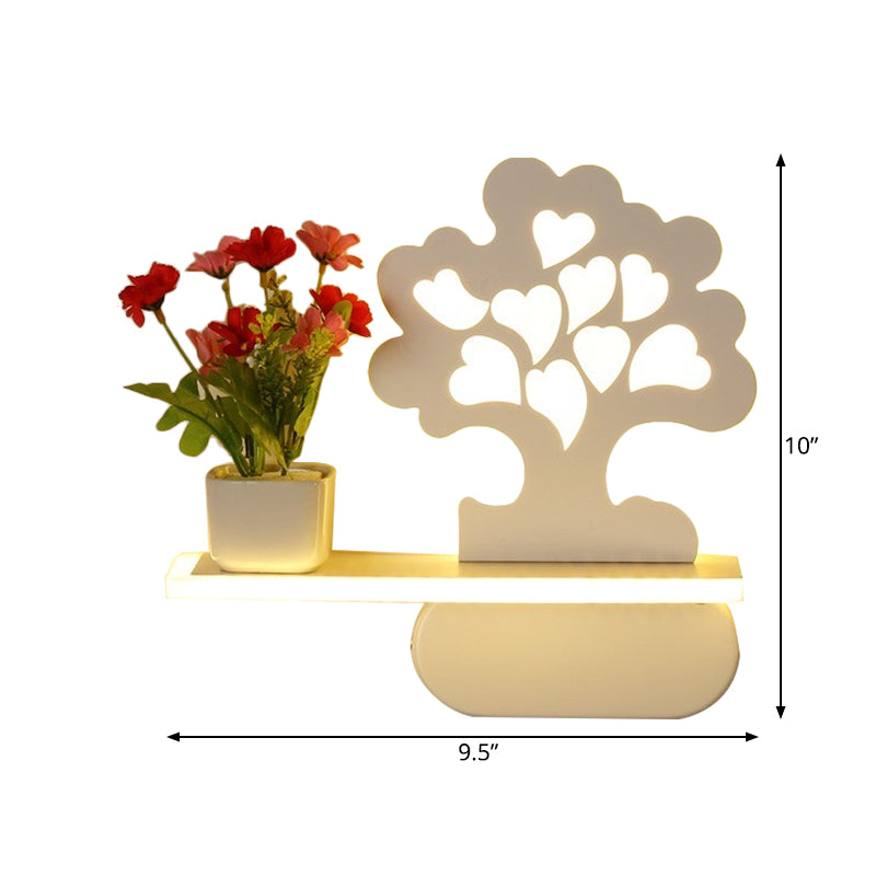 Modern Tree Wall Light With Acrylic Shelf - White Ideal For Kids Bedroom