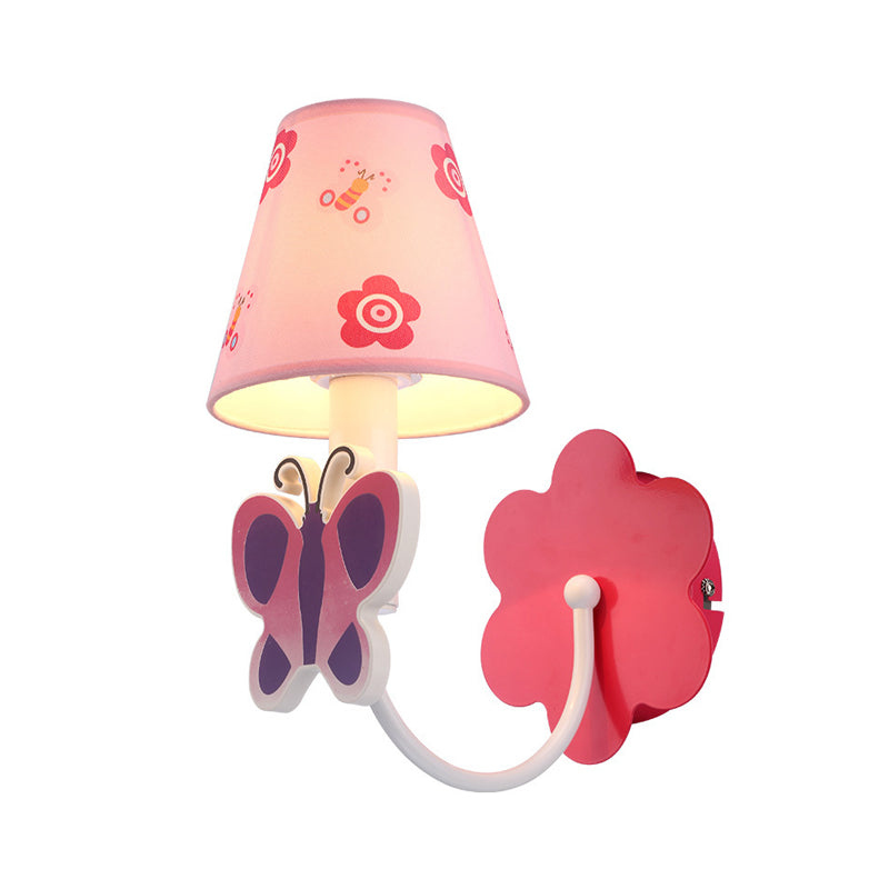 Pink Butterfly Wall Sconce: Cute 1-Light Metal Light With Fabric Shade For Girls Room