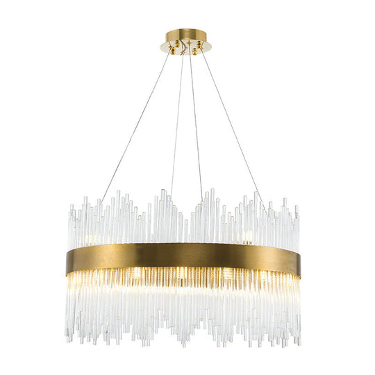 Led Crystal Rod Suspension Brass Chandelier Light With Waterfall Design - 25.5/31.5 Diameter