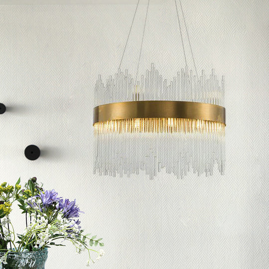 Led Crystal Rod Suspension Brass Chandelier Light With Waterfall Design - 25.5/31.5 Diameter