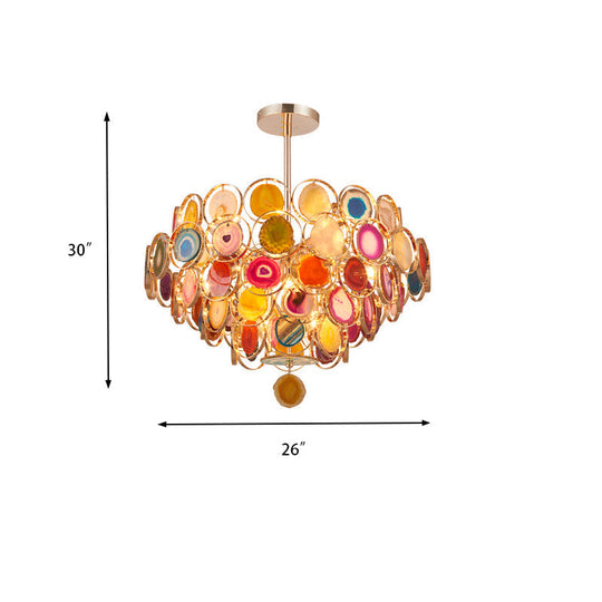 Modern Gold Metal Chandelier Light With Colorful Agates - 5-Tiered Ceiling Pendant 12-Light Design