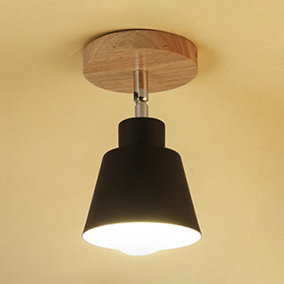 Plafonnier semi-encastré moderne de style nordique - Élégant plafonnier à 1 lampe en métal noir/blanc et bois