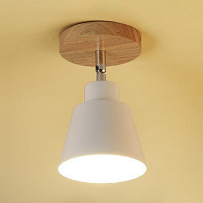 Plafonnier semi-encastré moderne de style nordique - Élégant plafonnier à 1 lampe en métal noir/blanc et bois