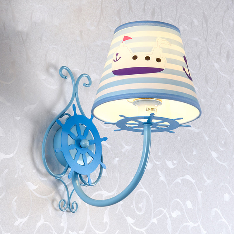 Nautical Ship Wall Light With Rudder | Blue 1-Bulb Sconce For Kids Bedroom