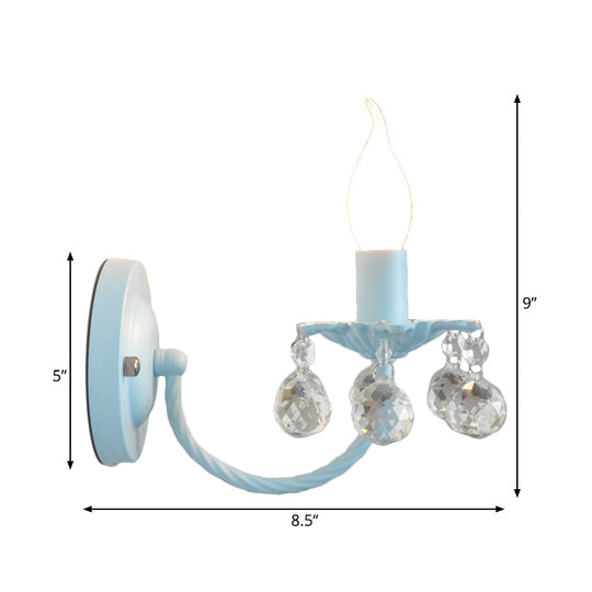 Baby Bedroom Crystal Ball Wall Sconce - Nordic Style Metal Candle Light (1 Bulb)