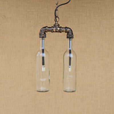 Farmhouse 2-Light Chandelier Pendant with Amber/Blue Glass Shades and Pipe Design