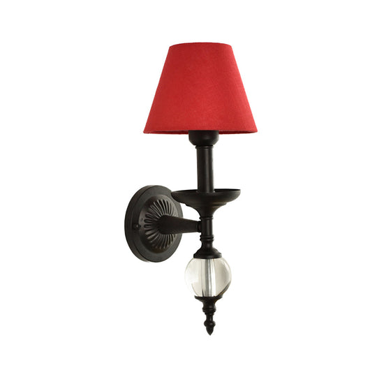 Modern Fabric Bucket Shade Wall Light With Glass Ball Accent Ideal For Corridors And Staircases