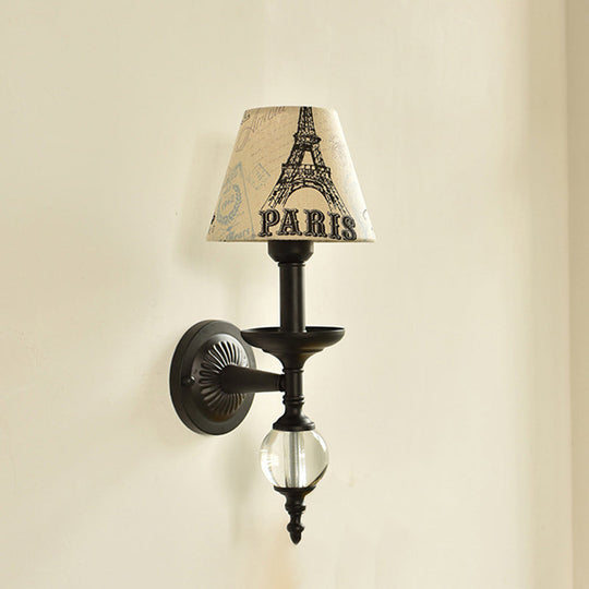 Modern Fabric Bucket Shade Wall Light With Glass Ball Accent Ideal For Corridors And Staircases