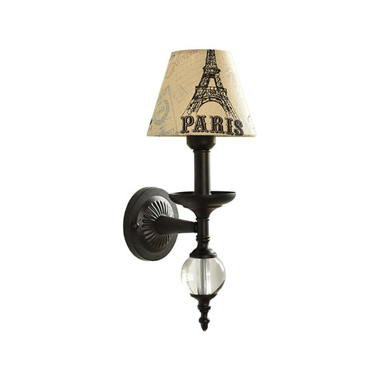 Modern Fabric Bucket Shade Wall Light With Glass Ball Accent Ideal For Corridors And Staircases