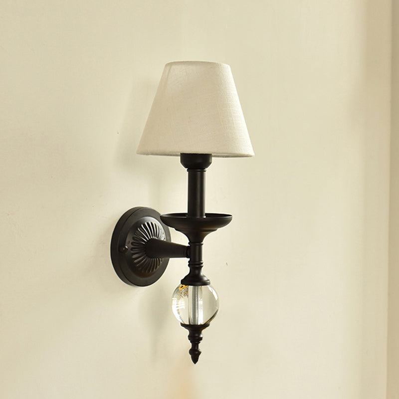 Modern Fabric Bucket Shade Wall Light With Glass Ball Accent Ideal For Corridors And Staircases