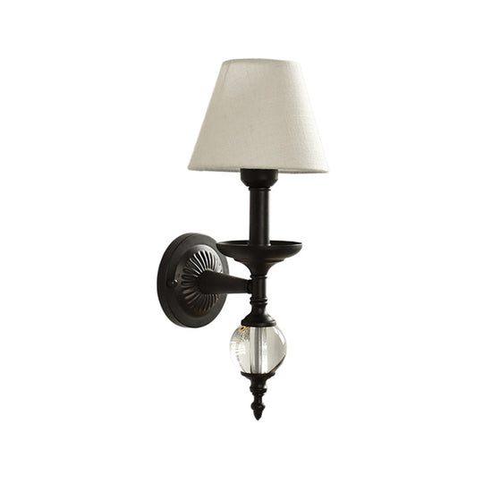 Modern Fabric Bucket Shade Wall Light With Glass Ball Accent Ideal For Corridors And Staircases