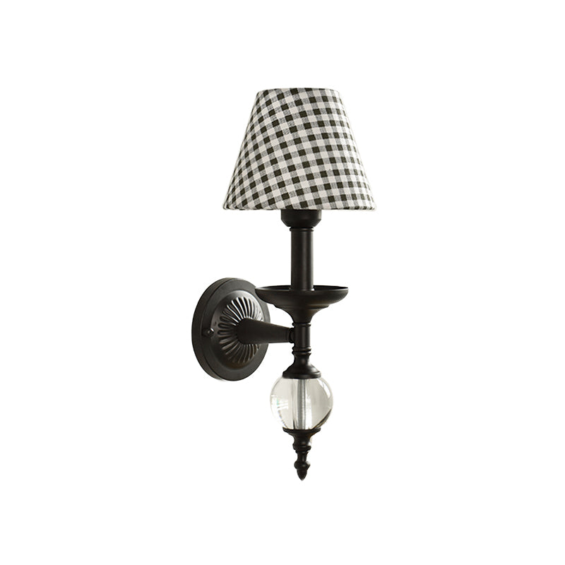 Modern Fabric Bucket Shade Wall Light With Glass Ball Accent Ideal For Corridors And Staircases